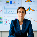 A focused professional woman, mid-30s, in a modest business suit, seated at a sleek modern desk in a well-lit, clean research lab. She is looking at a holographic projection displaying intricate consumer behavior patterns and psychological models, depicted with flowing lines and data points. Her expression is thoughtful and analytical, suggesting deep understanding. The background features blurred whiteboards with diagrams and shelves of academic books, emphasizing a scholarly environment. perfect anatomy, correct proportions, natural pose, well-formed hands, proper finger count, natural body proportions, professional photography, high quality, safe for work, appropriate content, fully clothed, professional dress, family-friendly.