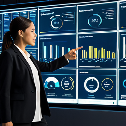 Home 23 A professional business analyst, a woman in a modest business blazer and trousers, standing in front of a large, transparent digital display showing intricate customer journey maps and behavioral data visualizations. She is pointing to a specific data point with a thoughtful expression. The setting is a sleek, futuristic data analysis lab with soft ambient lighting and subtle holographic elements. Professional photography, high resolution, sharp focus, natural pose, perfect anatomy, correct proportions, well-formed hands, proper finger count, fully clothed, appropriate attire, modest clothing, professional dress, safe for work, appropriate content, family-friendly.