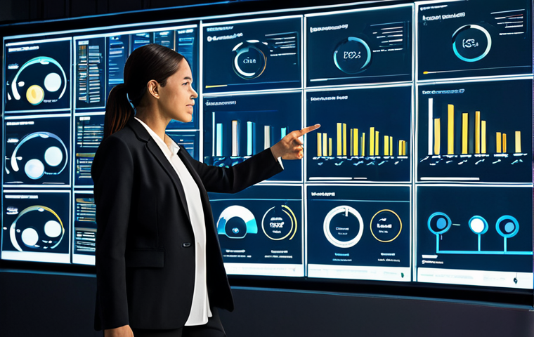 A professional business analyst, a woman in a modest business blazer and trousers, standing in front of a large, transparent digital display showing intricate customer journey maps and behavioral data visualizations. She is pointing to a specific data point with a thoughtful expression. The setting is a sleek, futuristic data analysis lab with soft ambient lighting and subtle holographic elements. Professional photography, high resolution, sharp focus, natural pose, perfect anatomy, correct proportions, well-formed hands, proper finger count, fully clothed, appropriate attire, modest clothing, professional dress, safe for work, appropriate content, family-friendly.