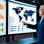 A diverse group of professional data security experts, fully clothed in modest business attire, collaboratively analyzing complex digital data streams displayed on large transparent screens, with secure network symbols overlayed. One expert points to a global map infographic illustrating secure data flows. The setting is a futuristic, brightly lit data control center with sleek, minimalist design, depicting interconnected global networks in the background. High-quality professional photography, perfect anatomy, correct proportions, natural pose, well-formed hands, proper finger count, natural body proportions, sharp focus, vibrant colors, cinematic lighting, safe for work, appropriate content, fully clothed, family-friendly.