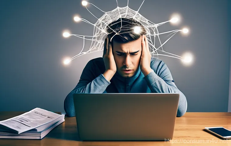 소비자 보호 관련 강의 콘텐츠 개발 - **A person overwhelmed by a digital subscription trap.** A young adult (20s-30s) sits at a desk, loo...