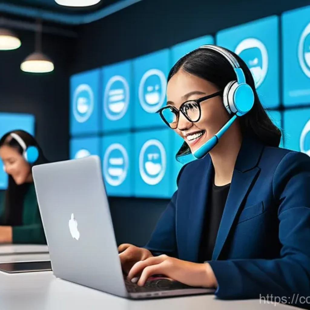 소비자중심 경영과 디지털 혁신의 연계 전략과 성공 사례 분석 - **Image Prompt 1: Digital Communication & Real-time Feedback**
* **Scene:** A brightly lit, mo...