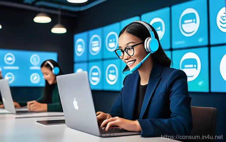 소비자중심 경영과 디지털 혁신의 연계 전략과 성공 사례 분석 - **Image Prompt 1: Digital Communication & Real-time Feedback**
    *   **Scene:** A brightly lit, mo...