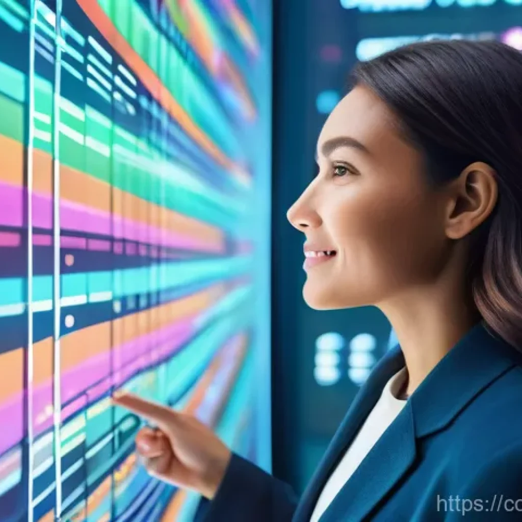 소비자 행동 변화 연구를 위한 데이터 분석 - **Prompt:** A dynamic, futuristic scene depicting a diverse female marketer in her 30s, dressed in s...