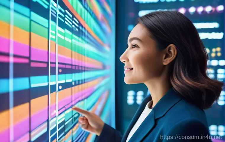 소비자 행동 변화 연구를 위한 데이터 분석 - **Prompt:** A dynamic, futuristic scene depicting a diverse female marketer in her 30s, dressed in s...