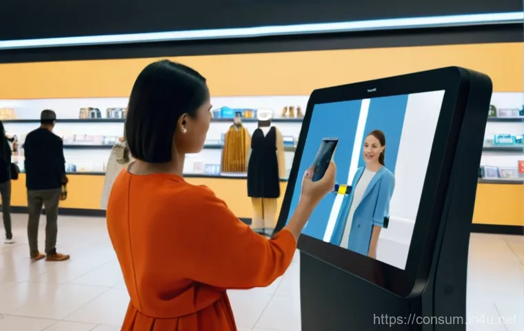 소비자 행동 데이터와 디지털 혁신 사례 - **Prompt:** A bustling, modern shopping mall interior where diverse shoppers are seamlessly interact...