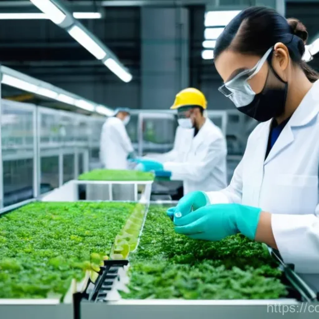 소비자중심 경영과 지속 가능성 전략 사례 연구 - **Sustainable Innovation: Eco-Friendly Packaging Production**
A bright, futuristic factory floor...