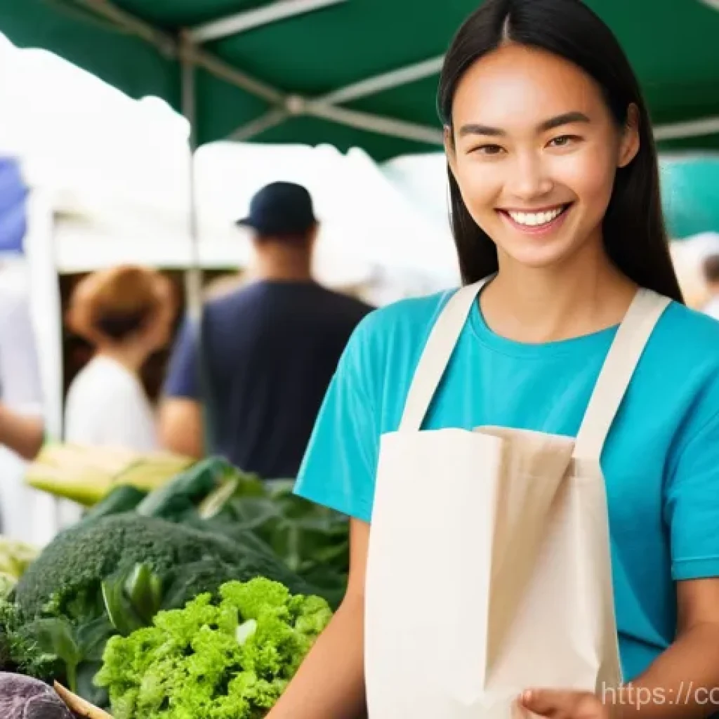 소비자 보호 관련 최신 연구와 글로벌 트렌드 연구와 분석 - **Eco-Conscious Shopper in a Sustainable Market:** A young woman in her late 20s, with a warm smile,...