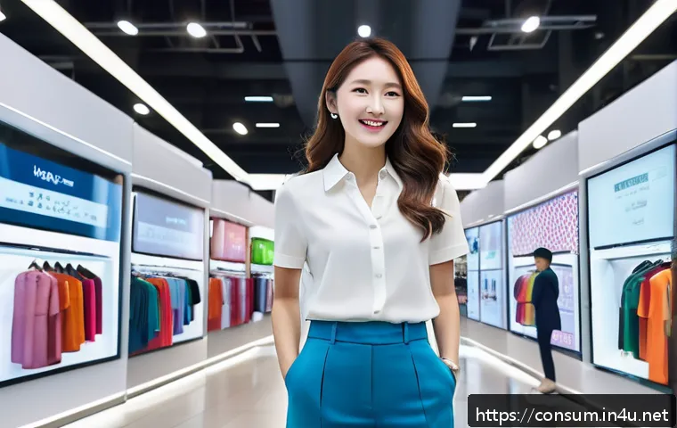 소비자 행동 데이터를 활용한 비즈니스 혁신 사례 연구와 분석 - A futuristic retail environment showcasing a diverse group of customers interacting with personalize...