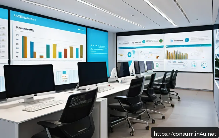 소비자 보호 관련 연구와 미래 방향 - A modern corporate office environment with diverse professionals engaged in a transparent informatio...