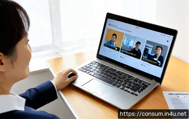 소비자 보호 관련 공공 서비스 활용법 - Photorealistic scene of a middle-aged consumer at a clean home desk using a laptop to access a publi...
